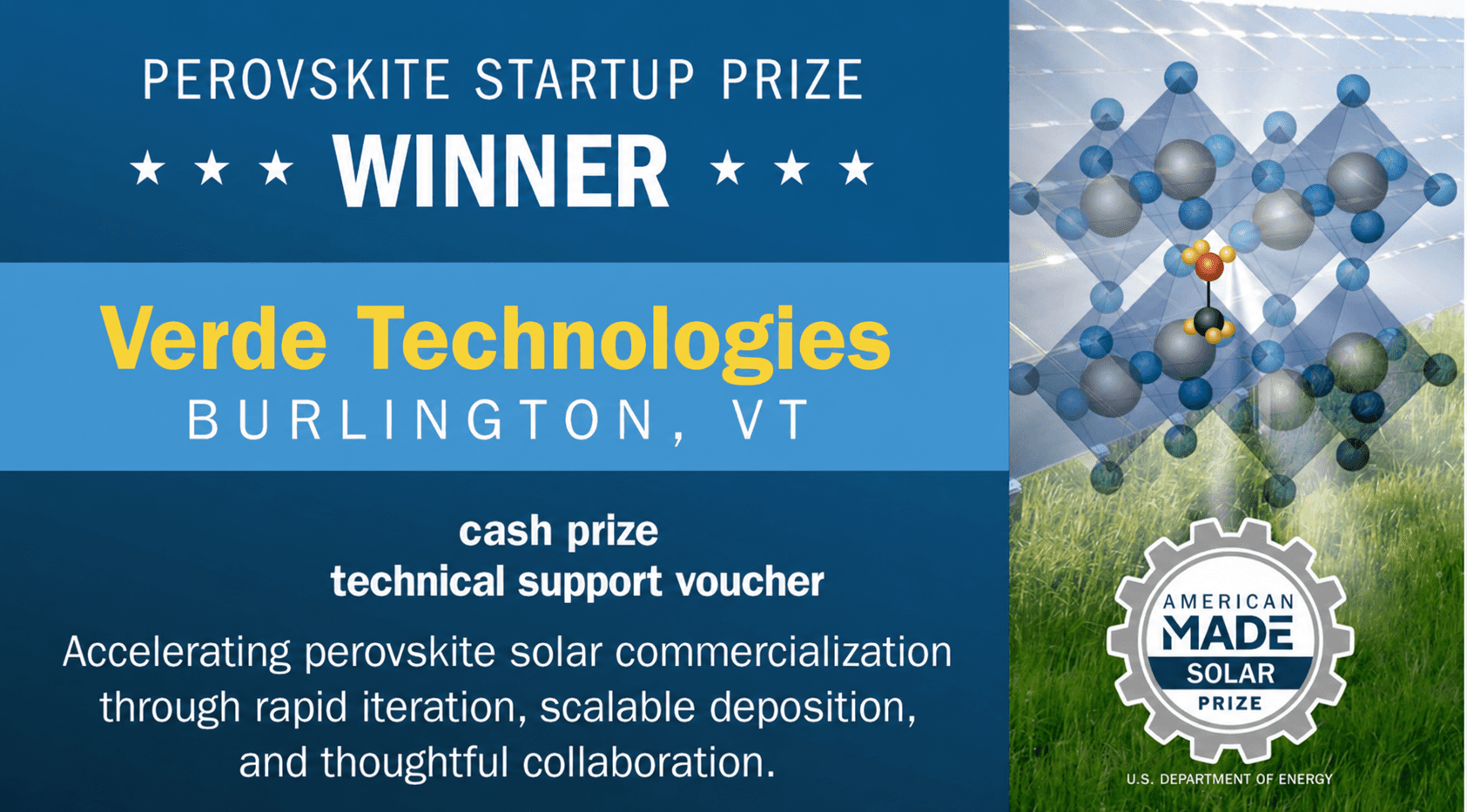 Perovskite Startup Prize winner graphic for Verde Technologies