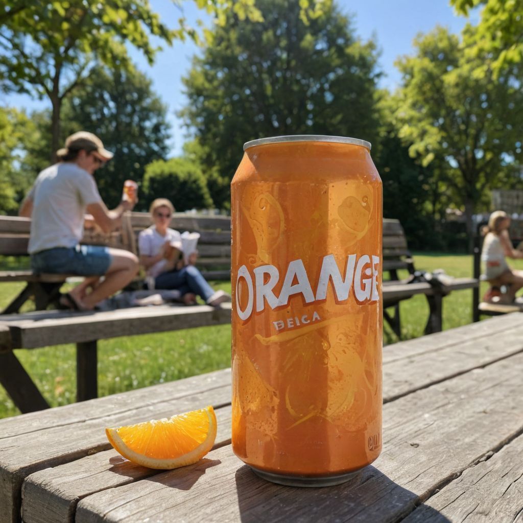 Orange soda on a bench table, made with Caspa AI