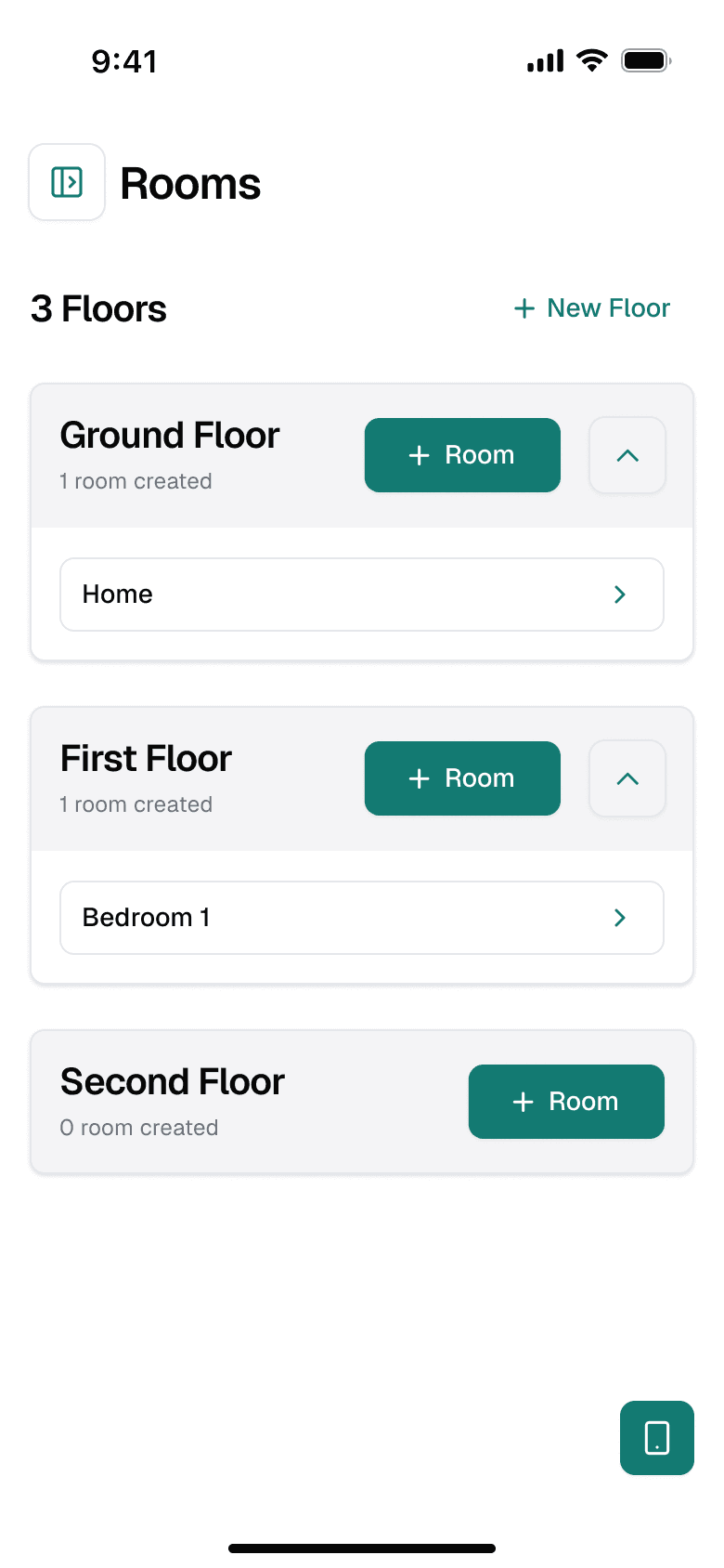 Keus Ops app: floors and rooms list