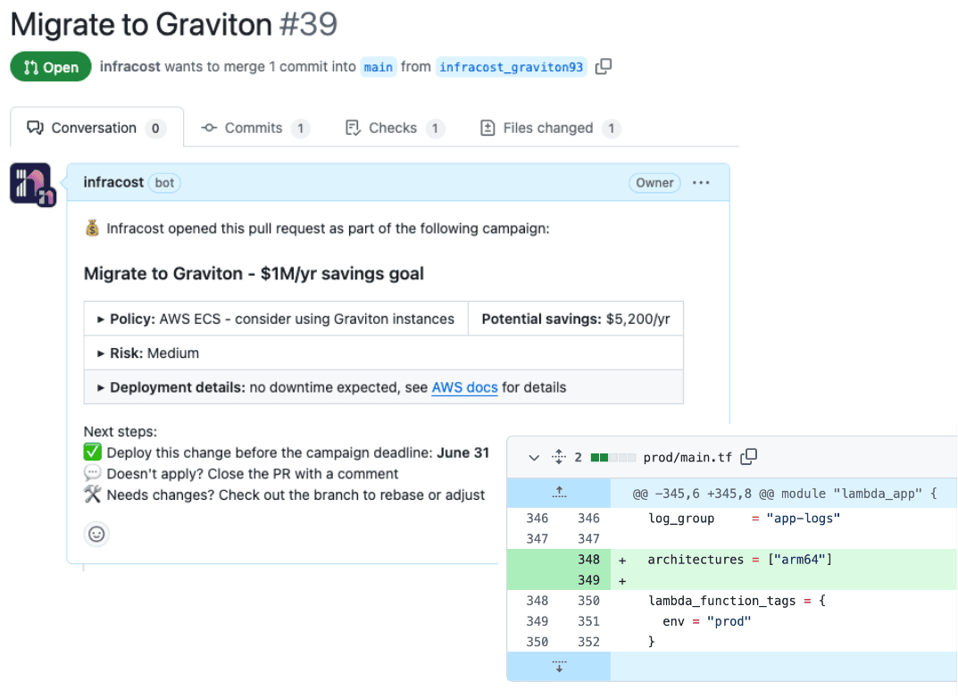Infracost AutoFix opens pull requests to help engineers fix existing issues quickly
