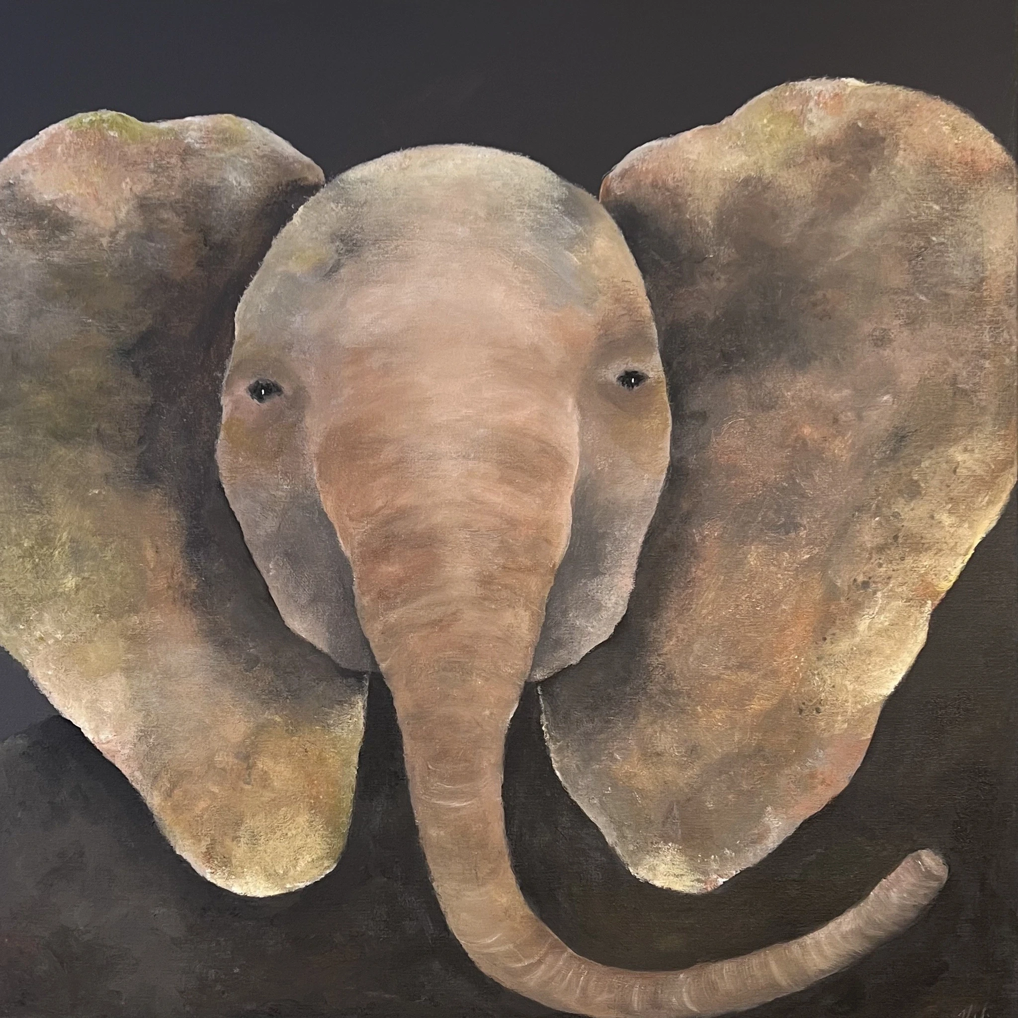 Maleri av en elefant i jordfarger