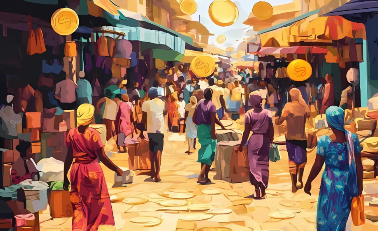 People in Nigerian market - stablecoins everywhere