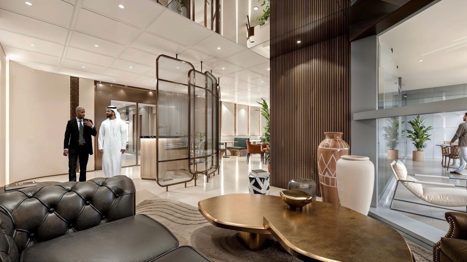A luxury breakout area at TEC in KAFD Riyadh, offering flexible workspace solutions and business setup services in Riyadh.
