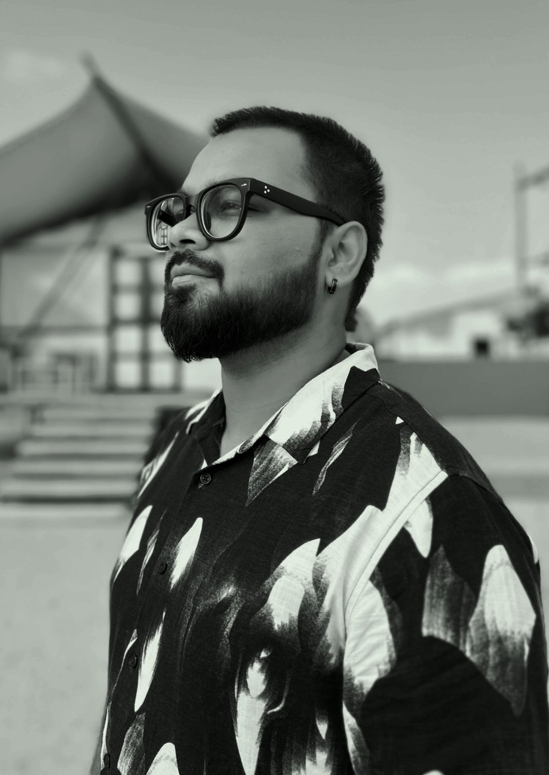 Portrait of portfolio creator – back view