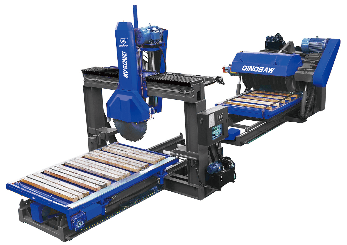 Dinosaw Kerbstone Cutting Machine, equipped with dual cutting heads for efficient stone processing, featuring a robust design for heavy-duty tasks and a user-friendly interface to enhance productivity.