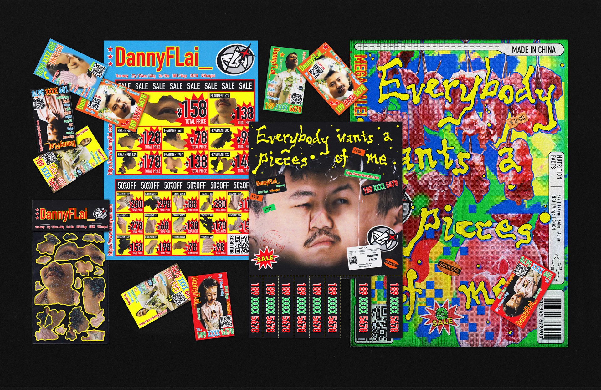 very colorful composite of many design and illustration projects on black background