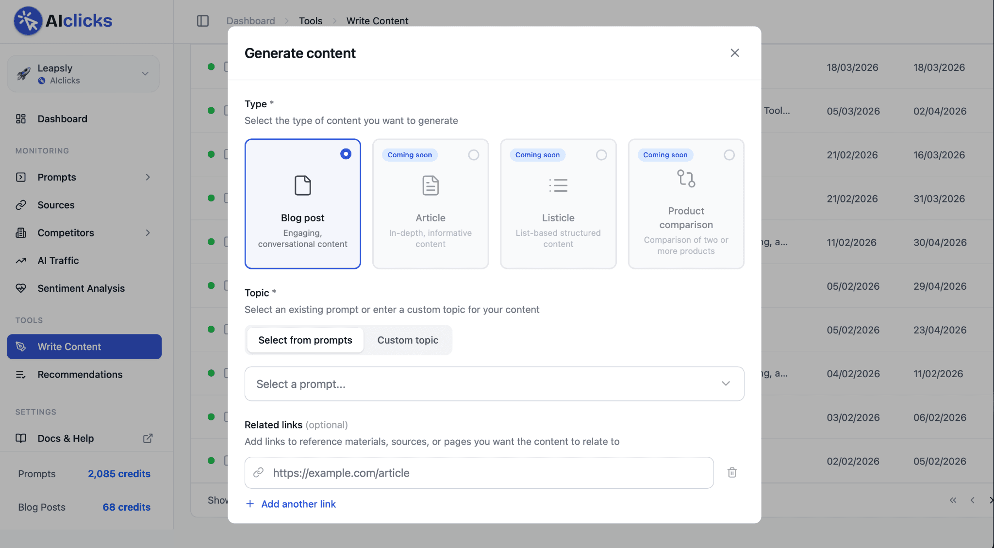 AIclicks content generator