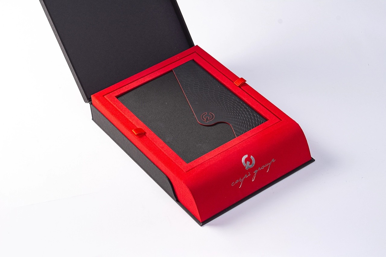 Custom executive gift box with journal, cardholder, power bank, pen, and keychain – Obsidian Vault Set