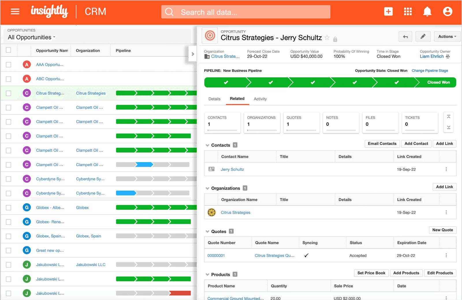  Insightly CRM dashboard&nbsp;