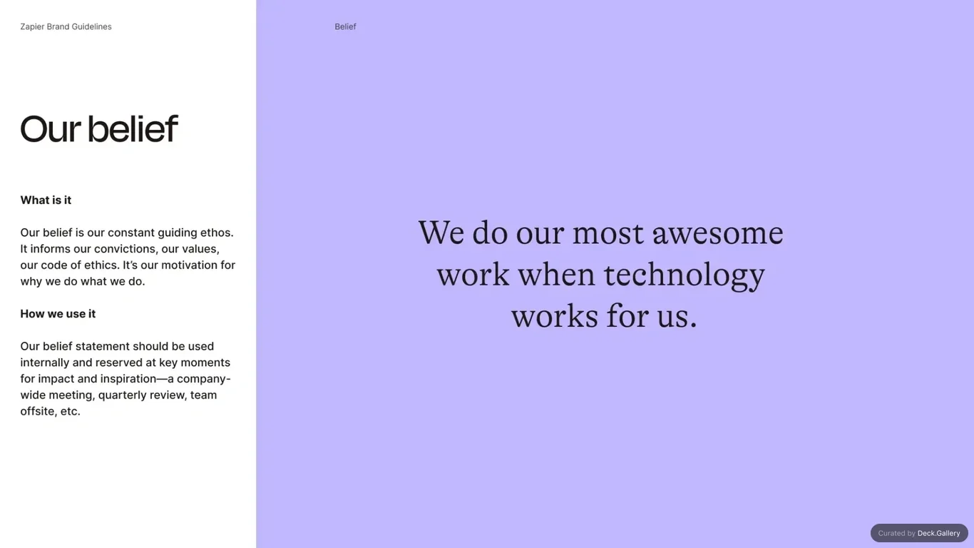Zapier brand belief connecting purpose to visual identity