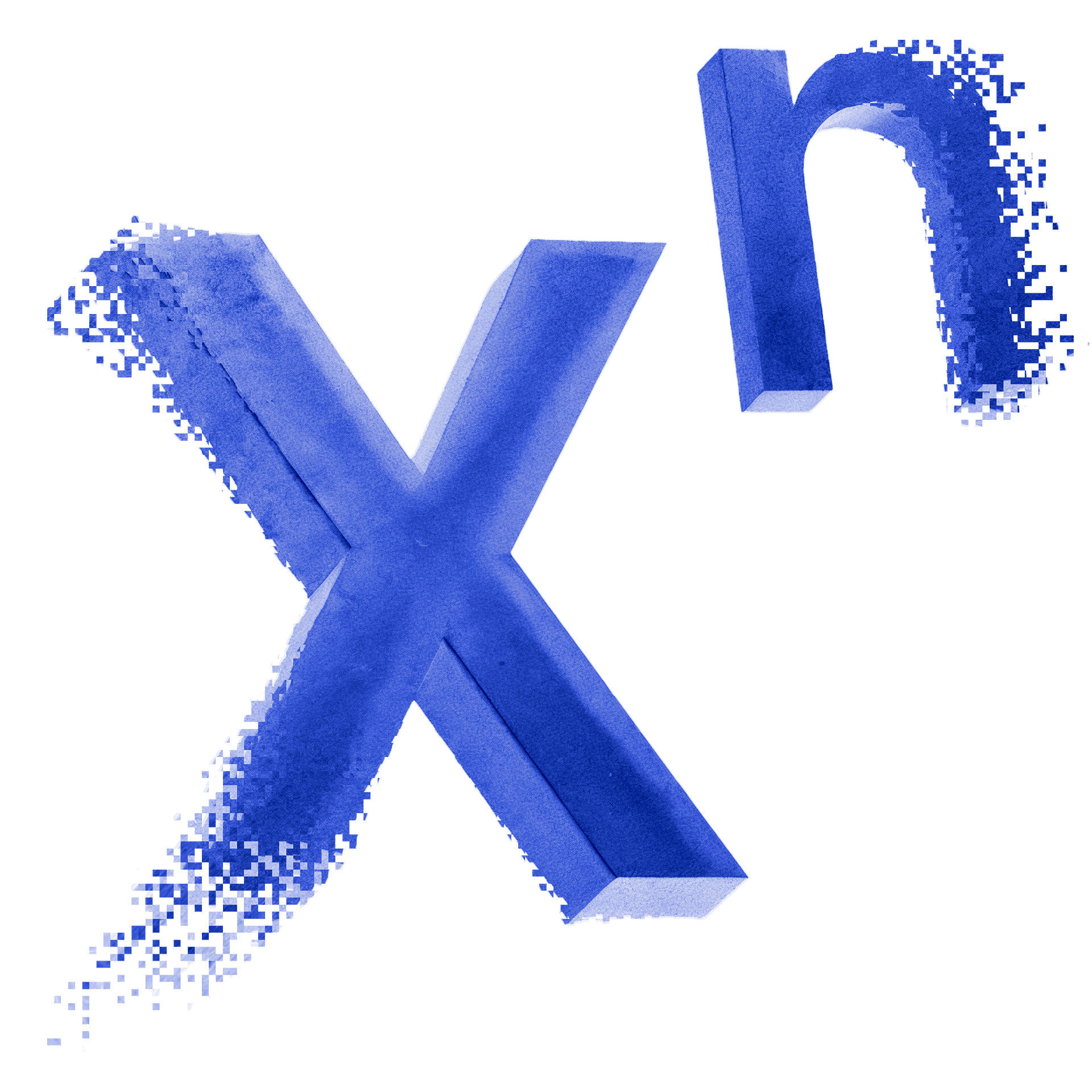 Excel exponentiation and variables, illustrated as X^n in 3D blue.