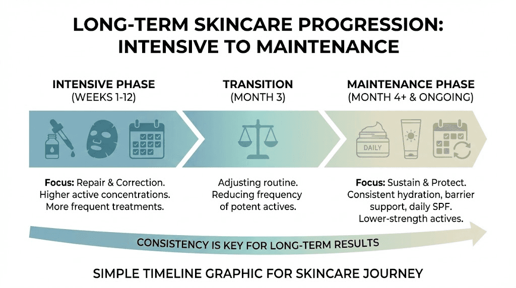 Copper peptide skincare routine progression from intensive to maintenance phase