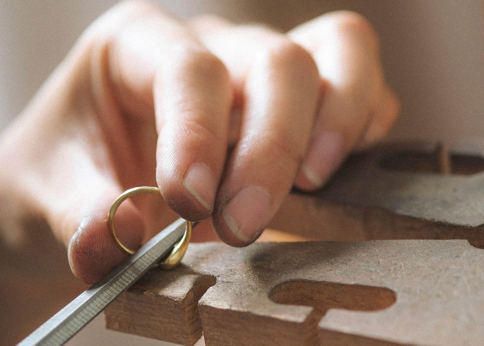 Gold ring being made by hand
