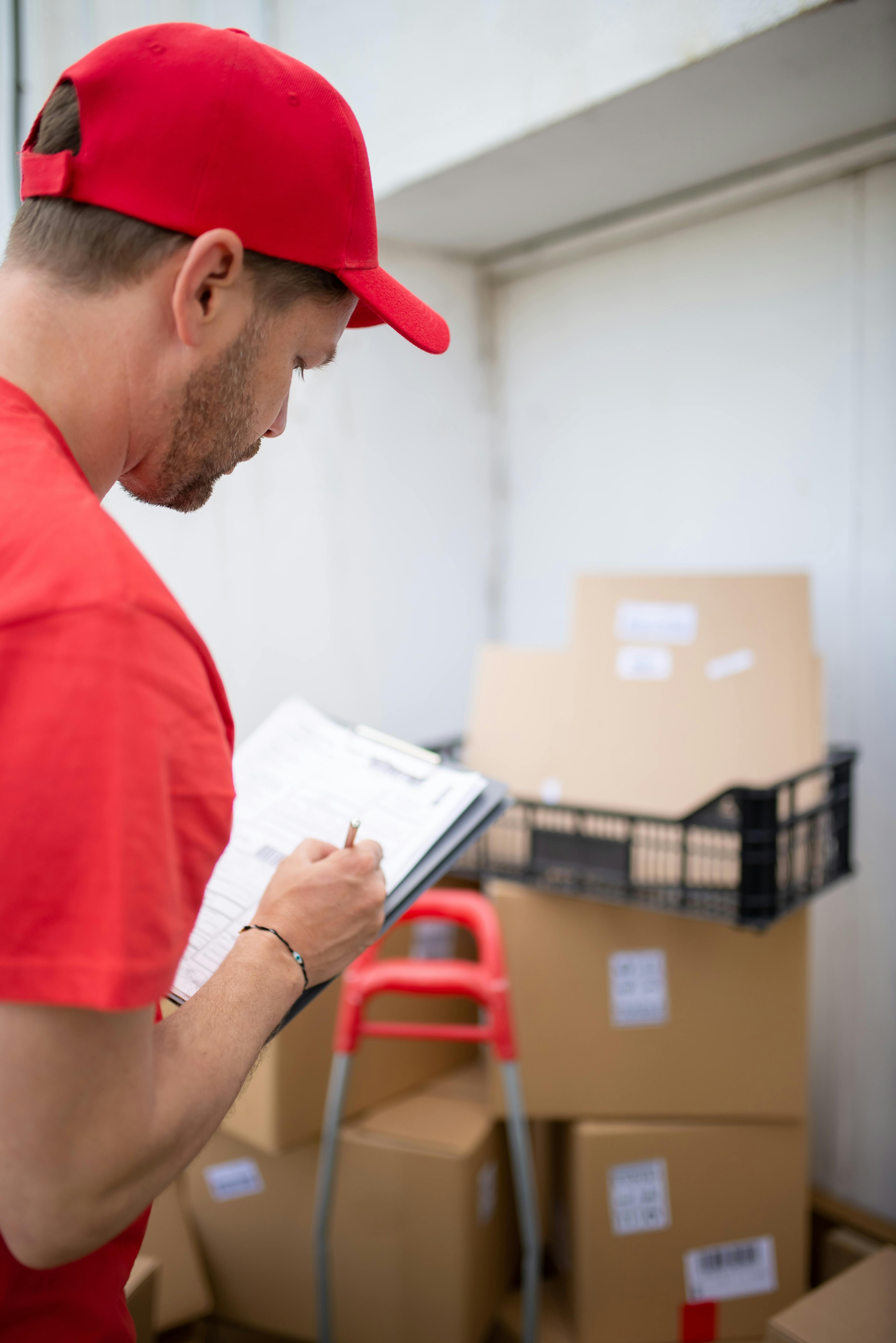 Delivery driver signing delivery note