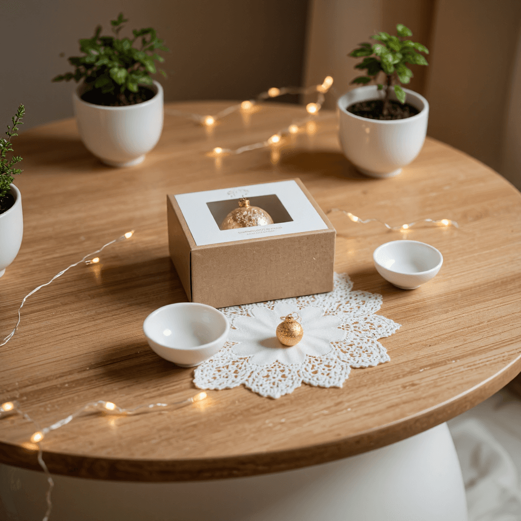 product photography of box of ornaments