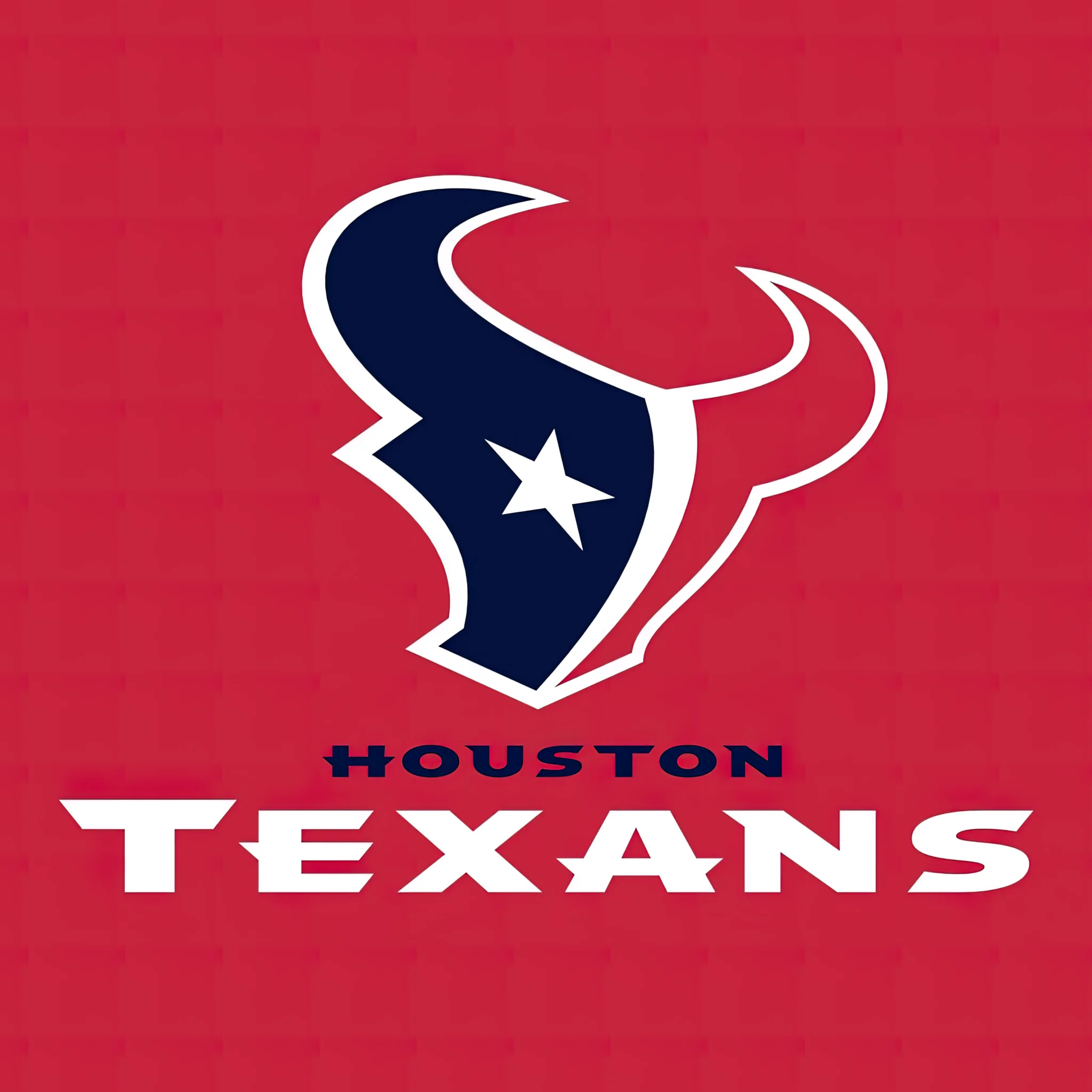 Houston Texans official logo on a red background with team name displayed below.