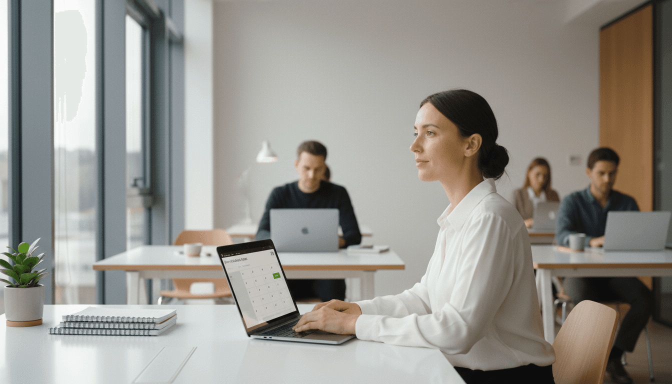 Zwei Menschen sitzen zusammen an einem Schreibtisch und arbeiten im SInne des DSGVO-konformen Desk Sharing