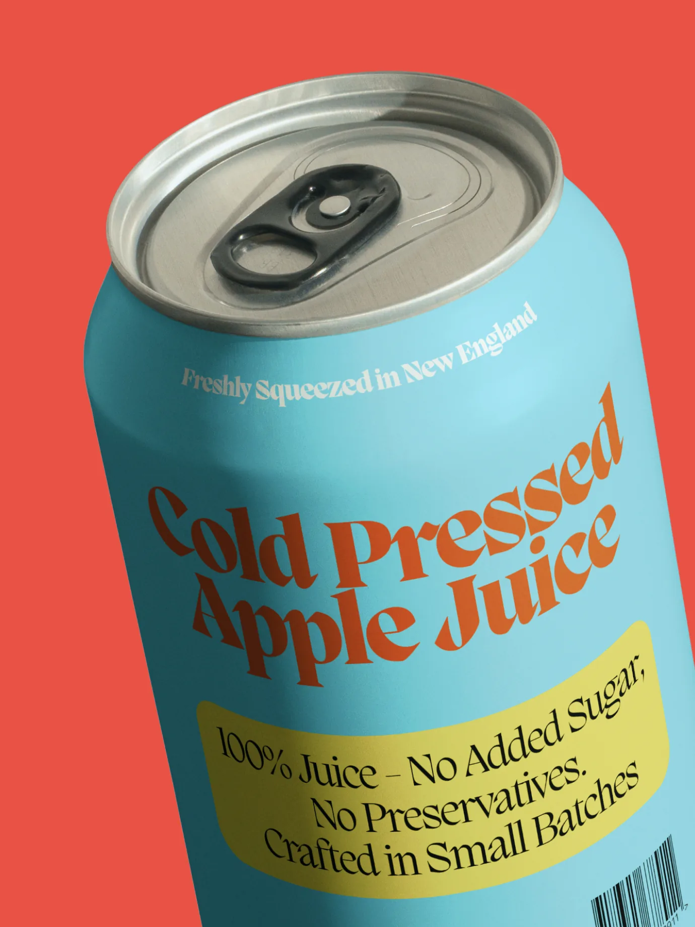 New England Juice Co. — Close-up can with NEJC branding — Packaging design