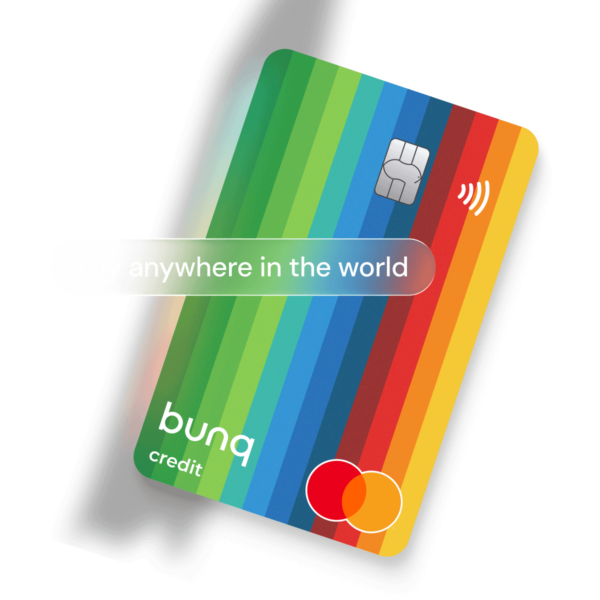 A hand holding multiple colorful credit cards, surrounded by abstract shapes and coins.