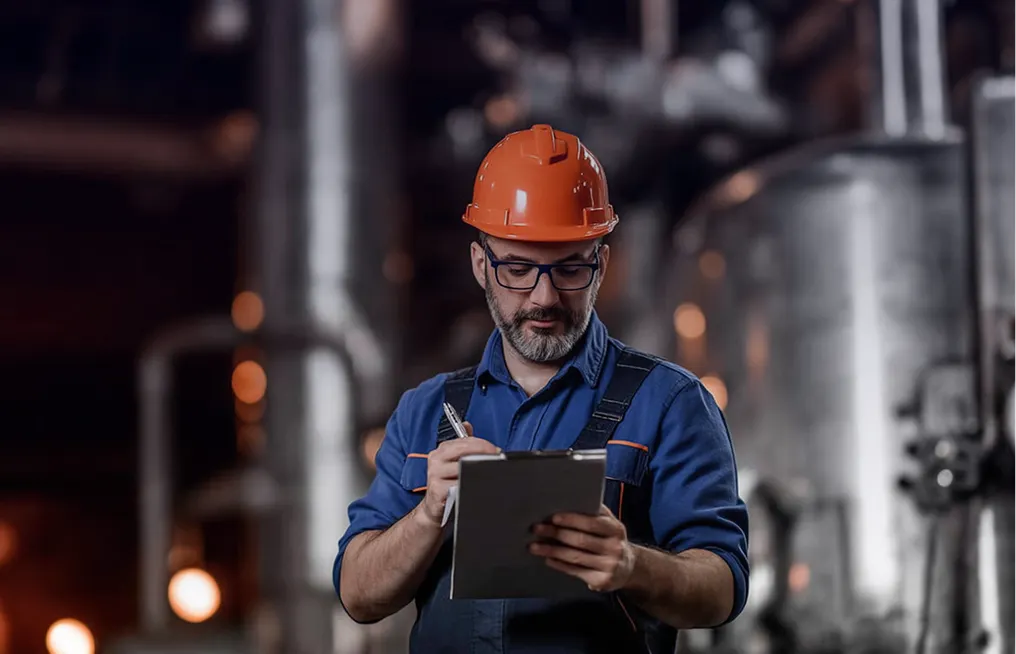 Man looking at a clipboard
