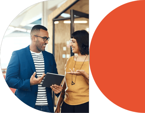 Man and woman discussing project