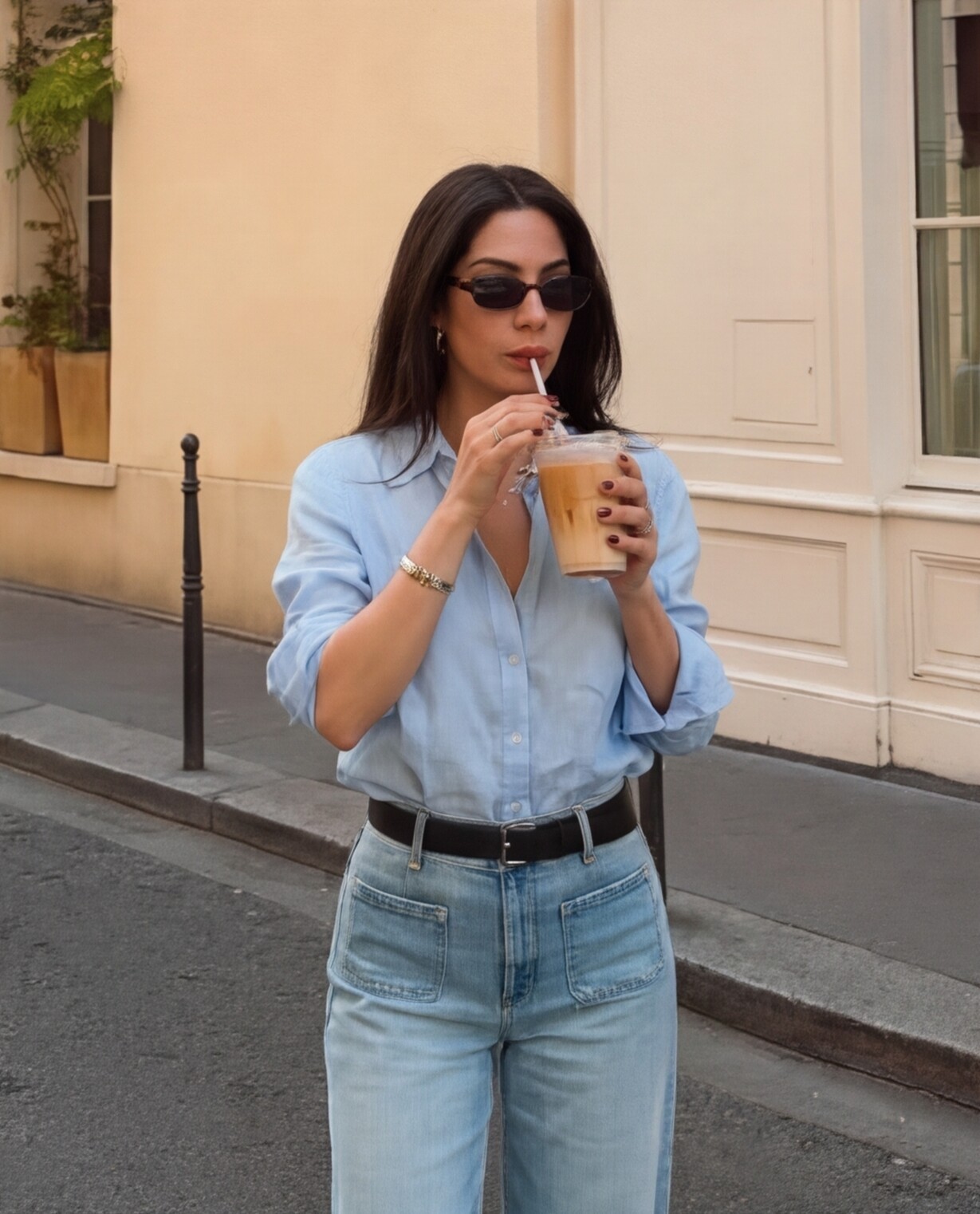 Light Blue Linen Shirt with Relaxed Blue Jeans