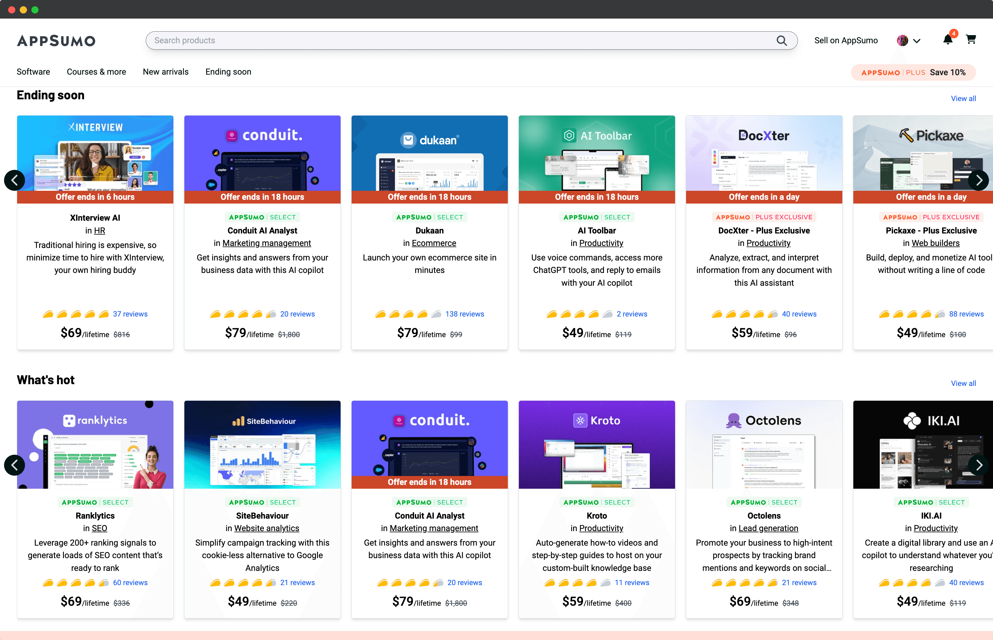 A screenshot of Appsumo landing page