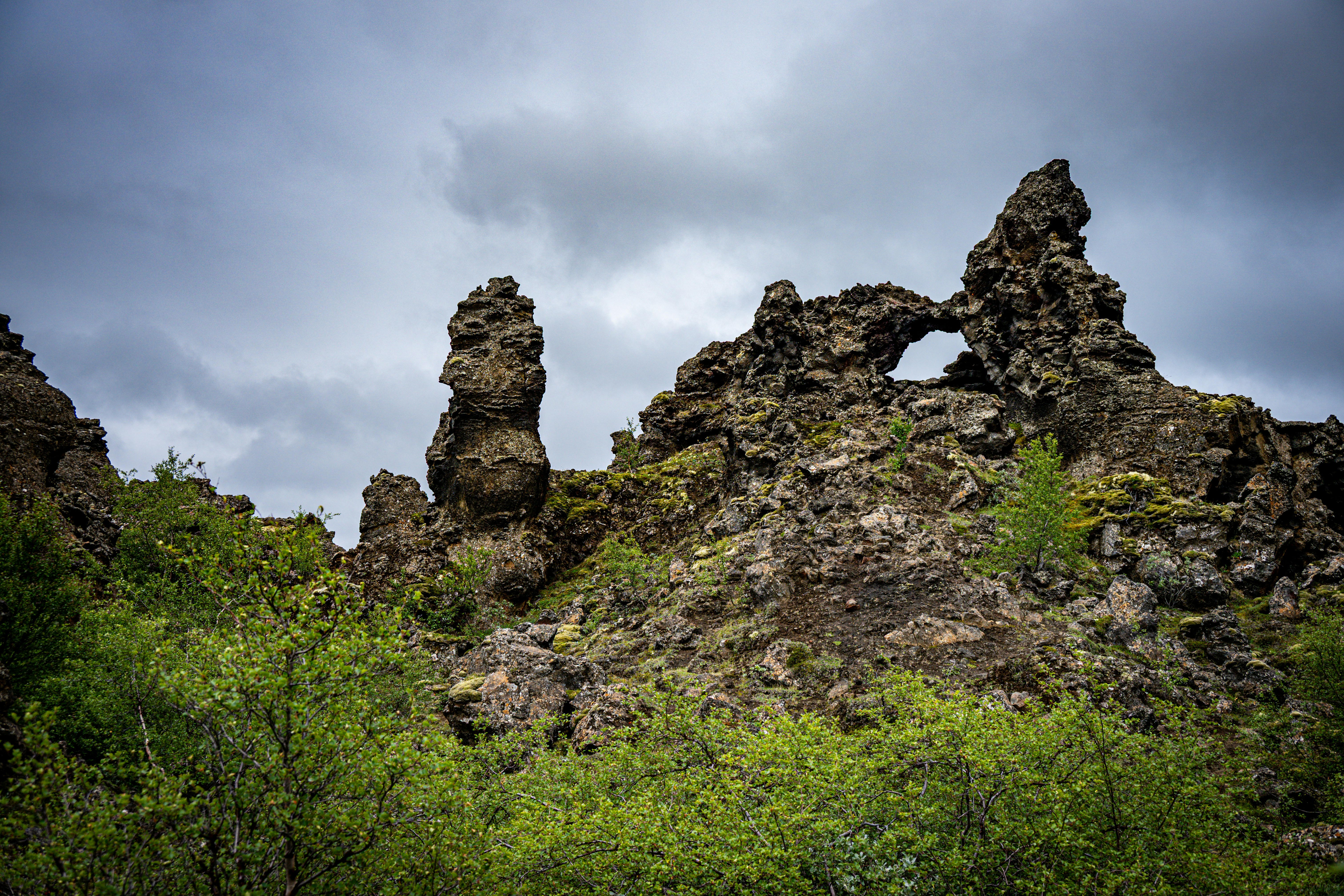 Unique lava formations at Dimmuborgir in Iceland.