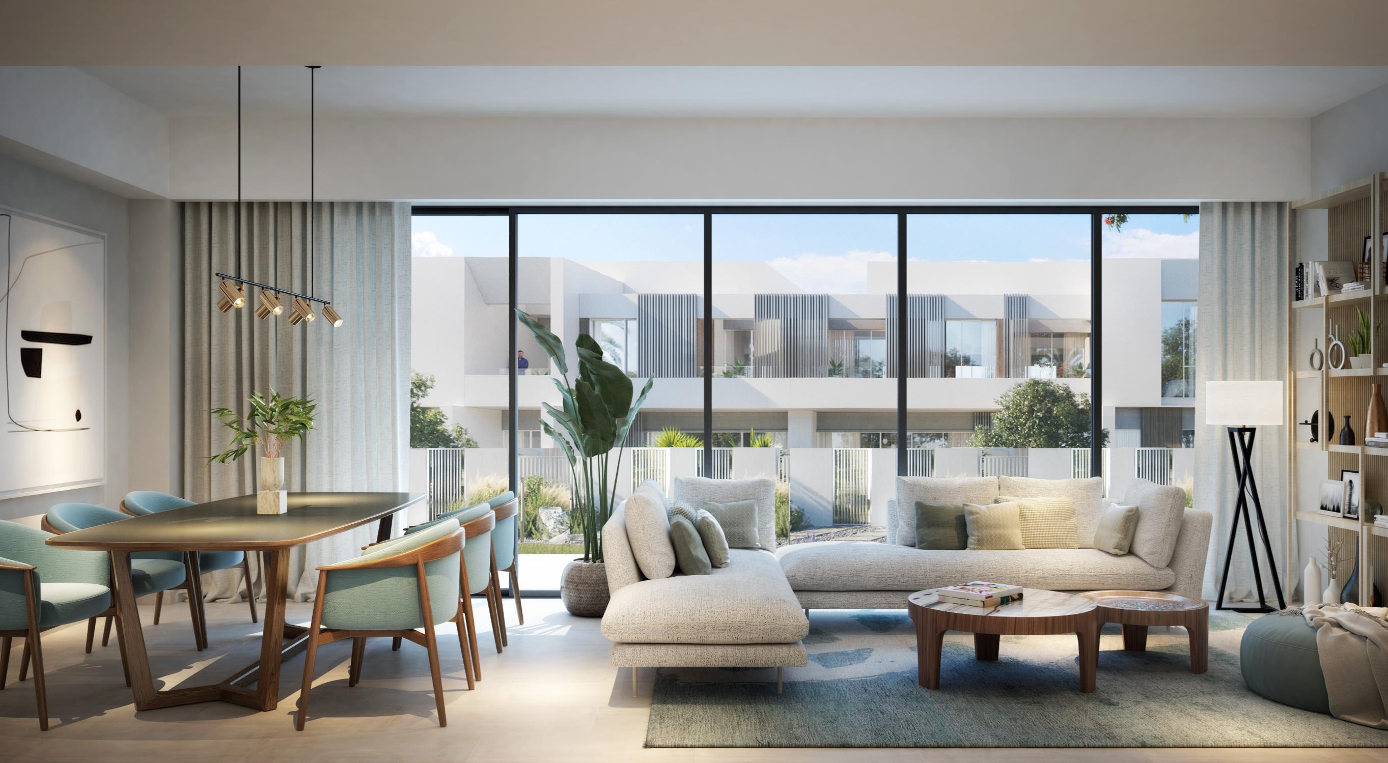 Modern living room furnished with stylish furniture, showcasing a contemporary design at Talia at the Valley.
