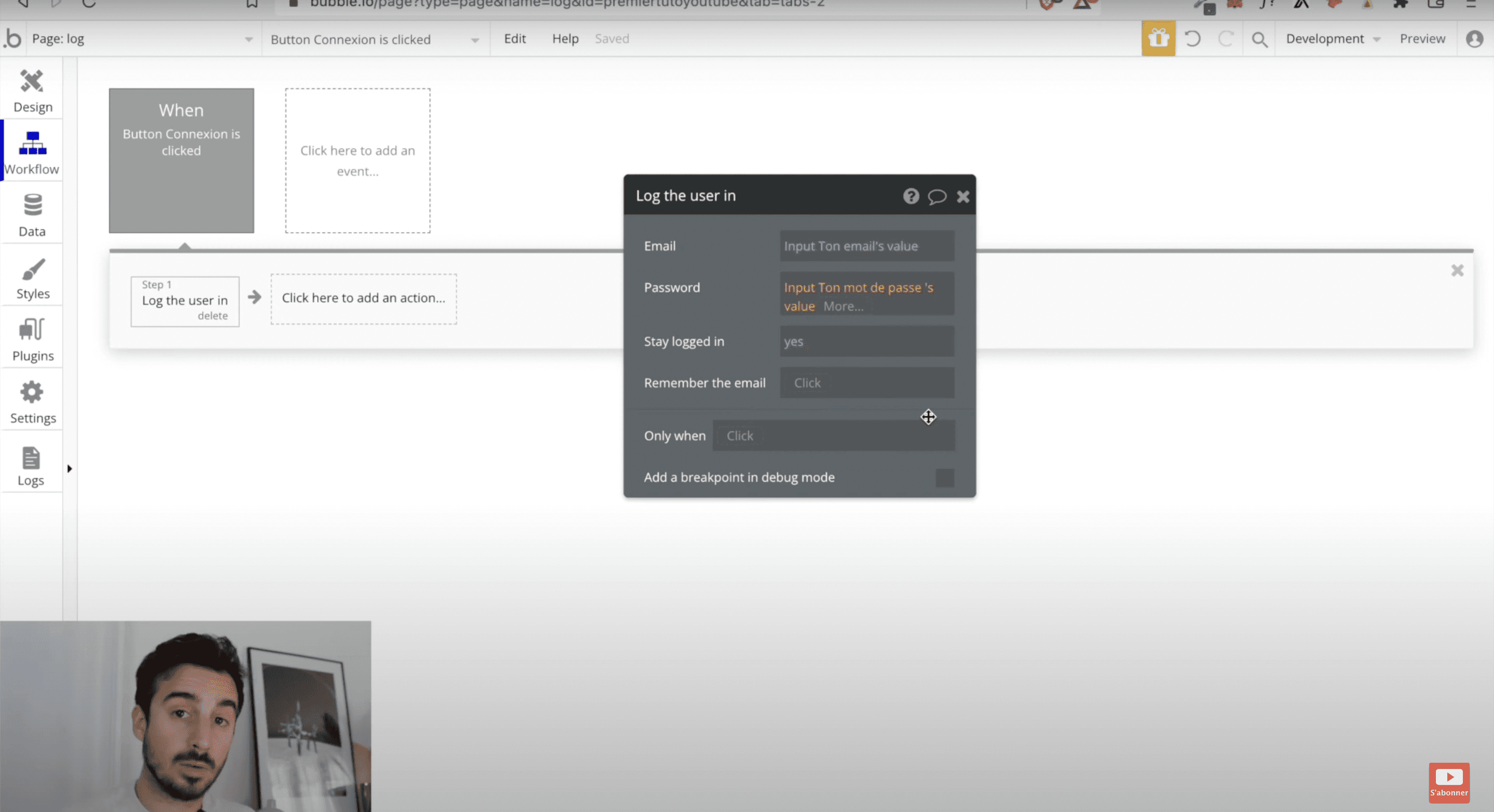 Workflow log the user in