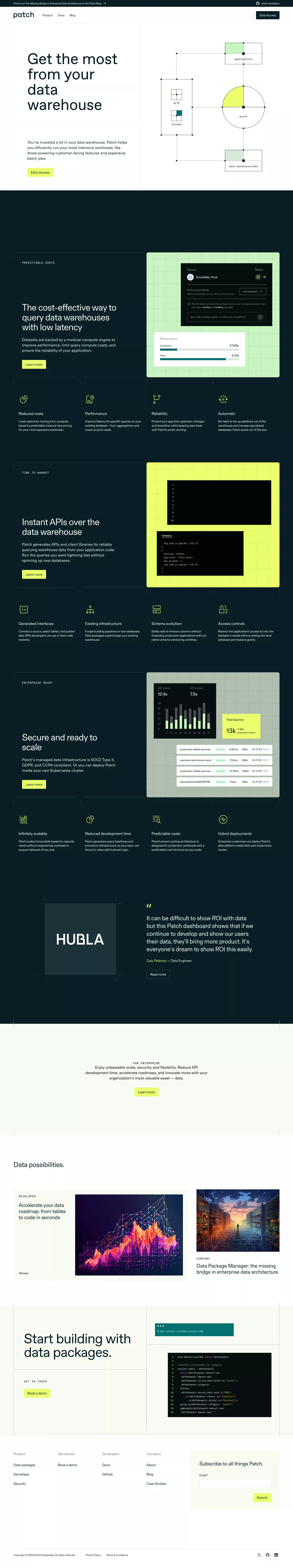 Build your application with data package landing page screenshot showcasing Tech design