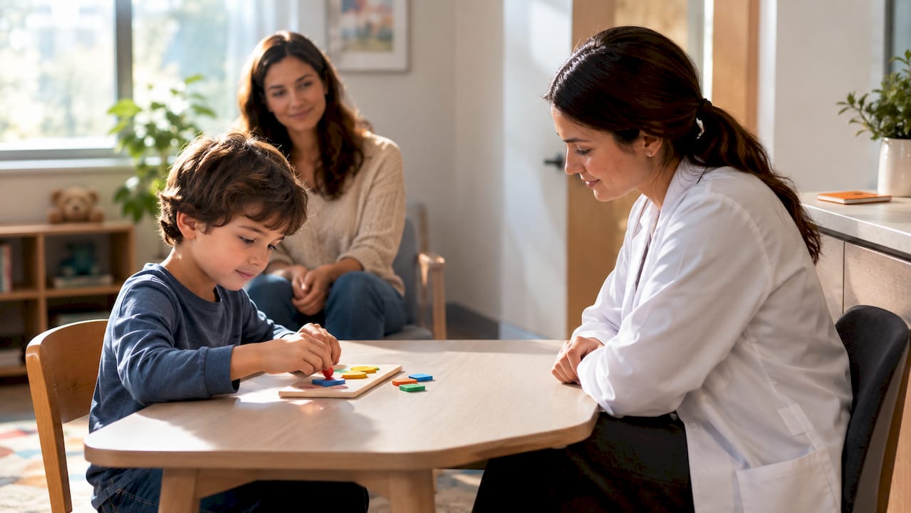 Child participating in a developmental examination