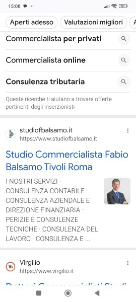 screen di ricerca su google di attività locale con risutlati per commercialista tivoli