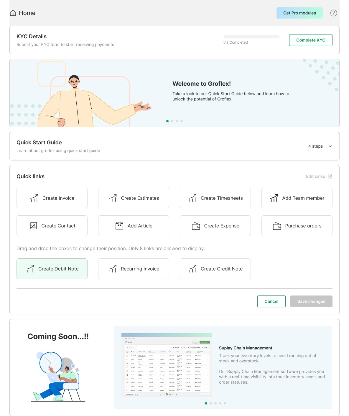 Groflex dashboard