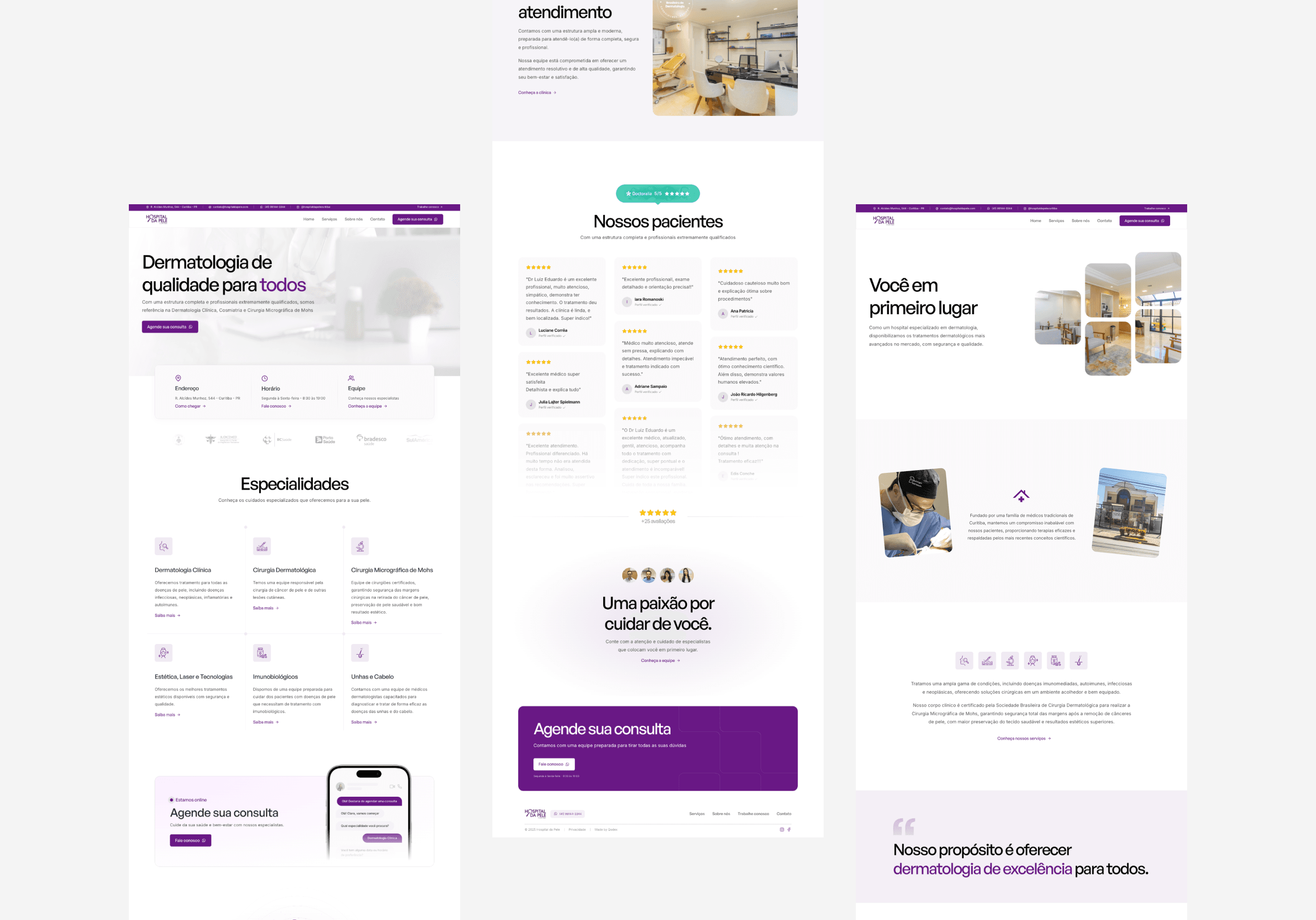 Captura de tela completa do site Hospital da Pele Curitiba.