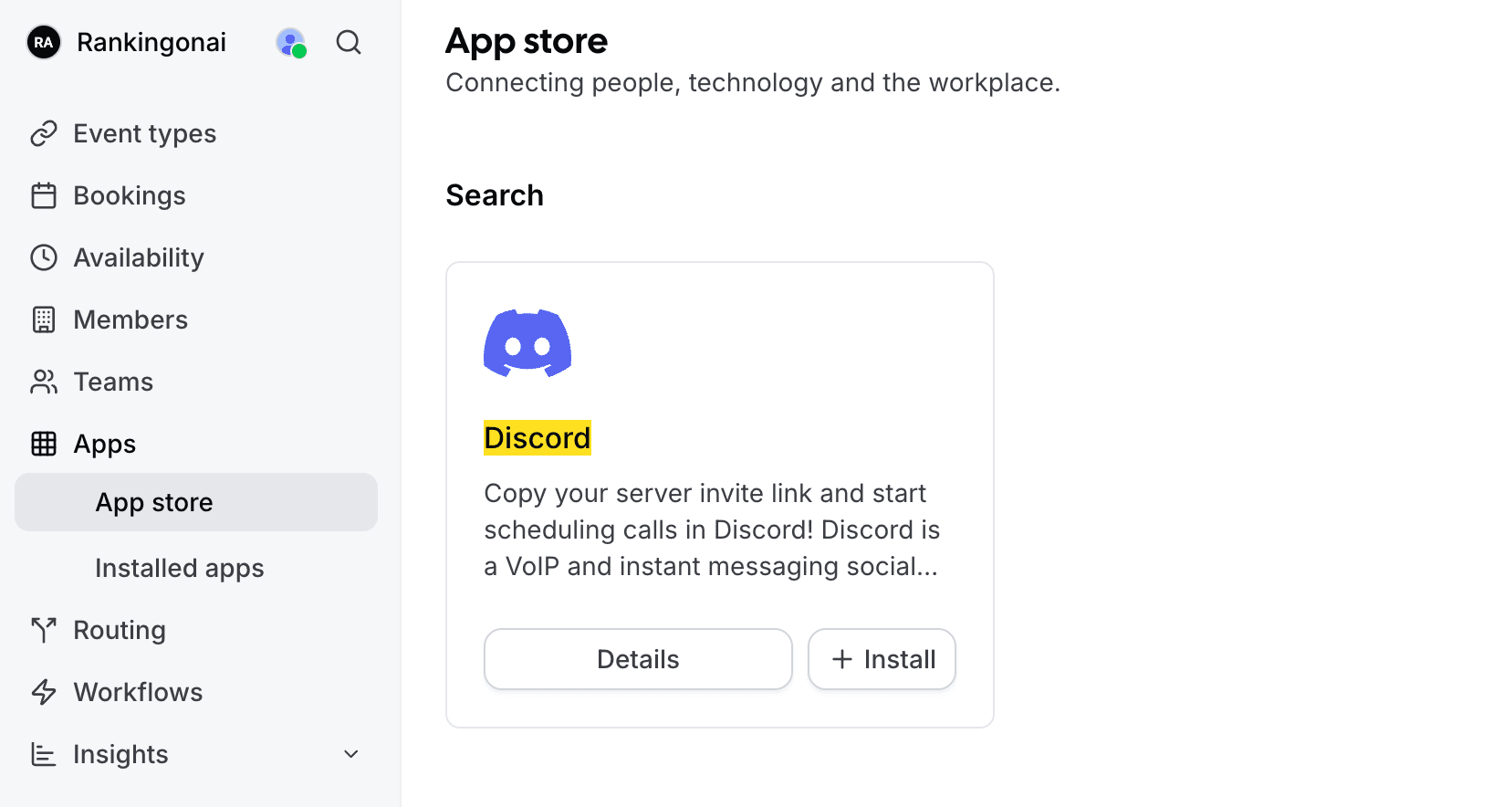 The Discord app in the Cal App store.