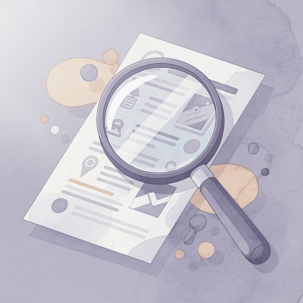 Magnifying glass examining business closure documents to find outstanding tasks