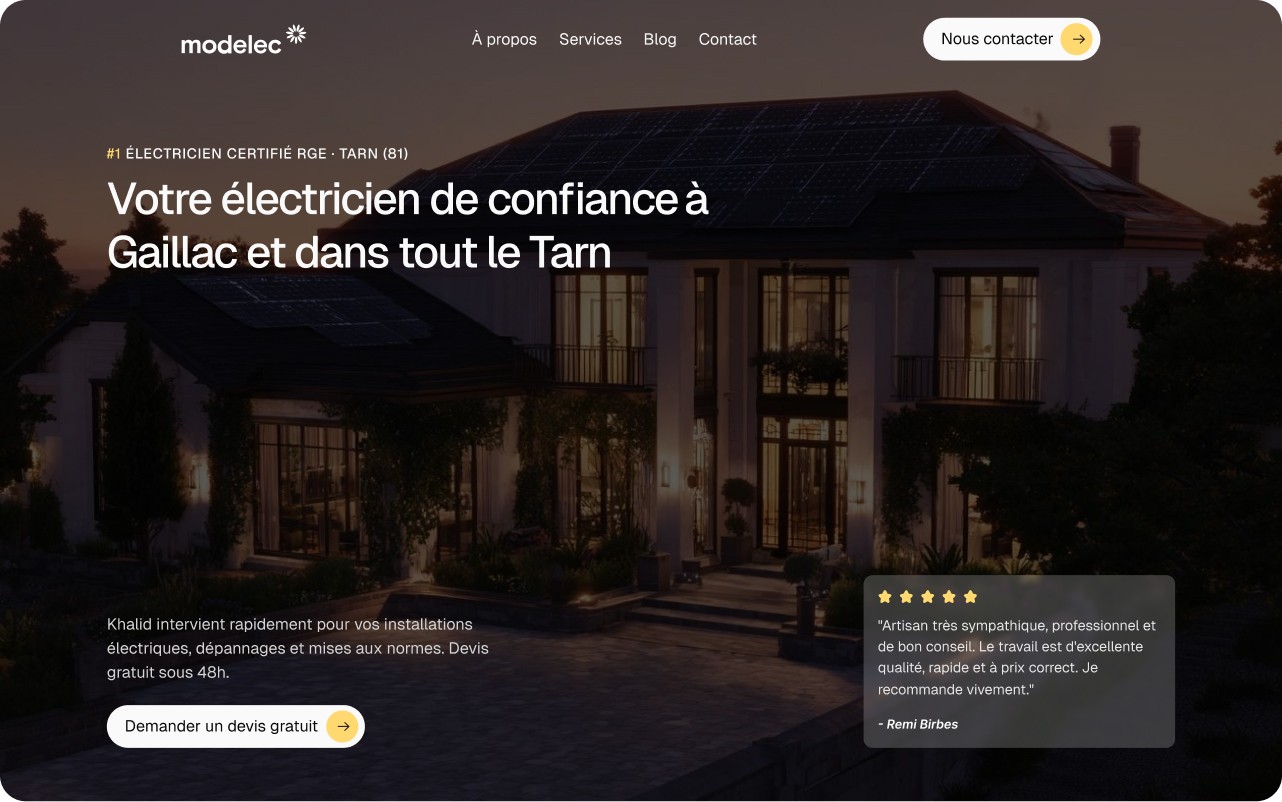 Mockup site web électricien Gaillac - MODELEC
