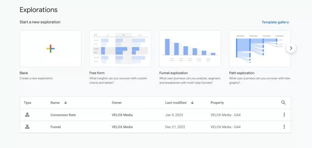 GA4 Explorations web interface