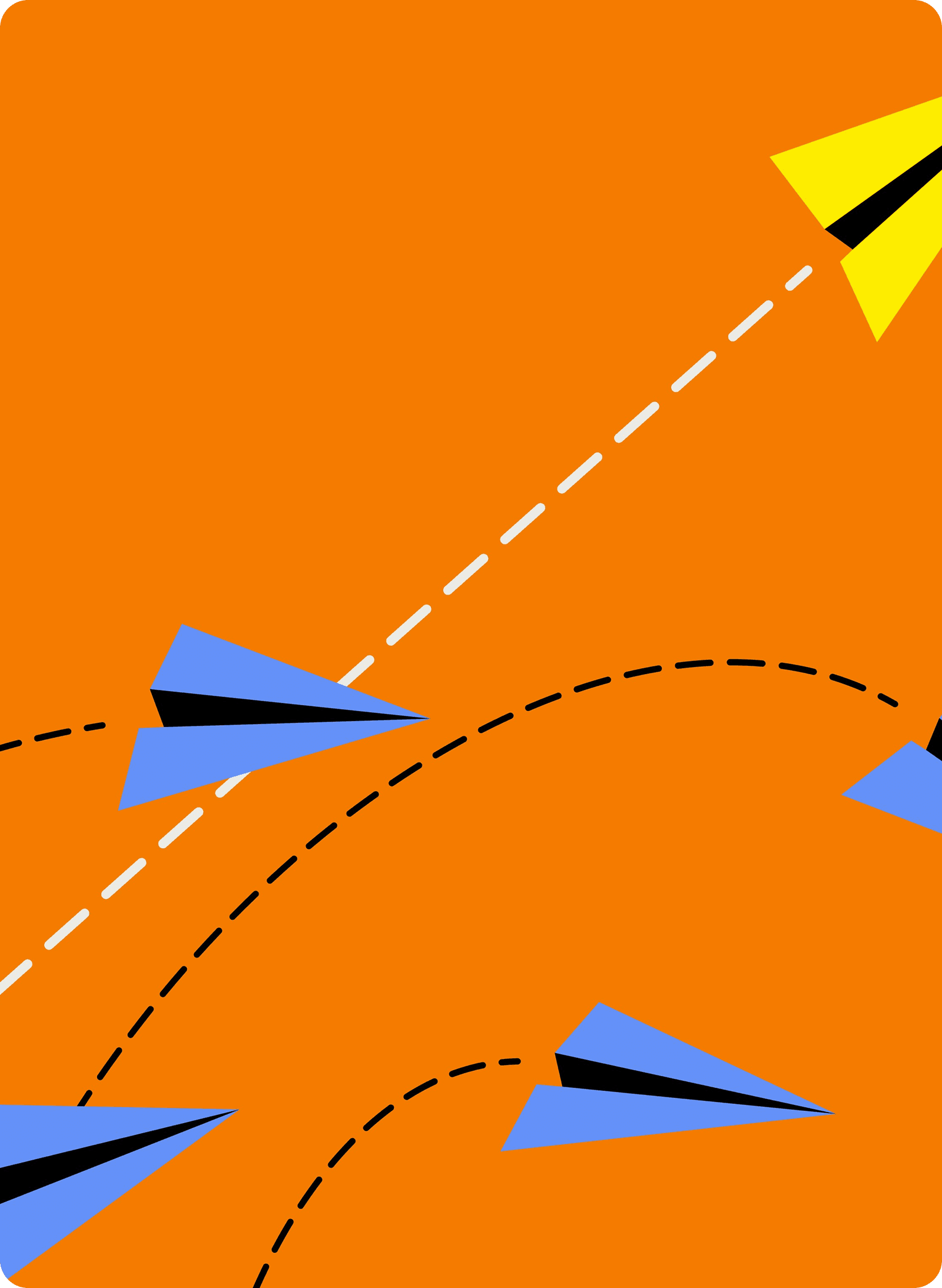 Paper planes flying on an orange background