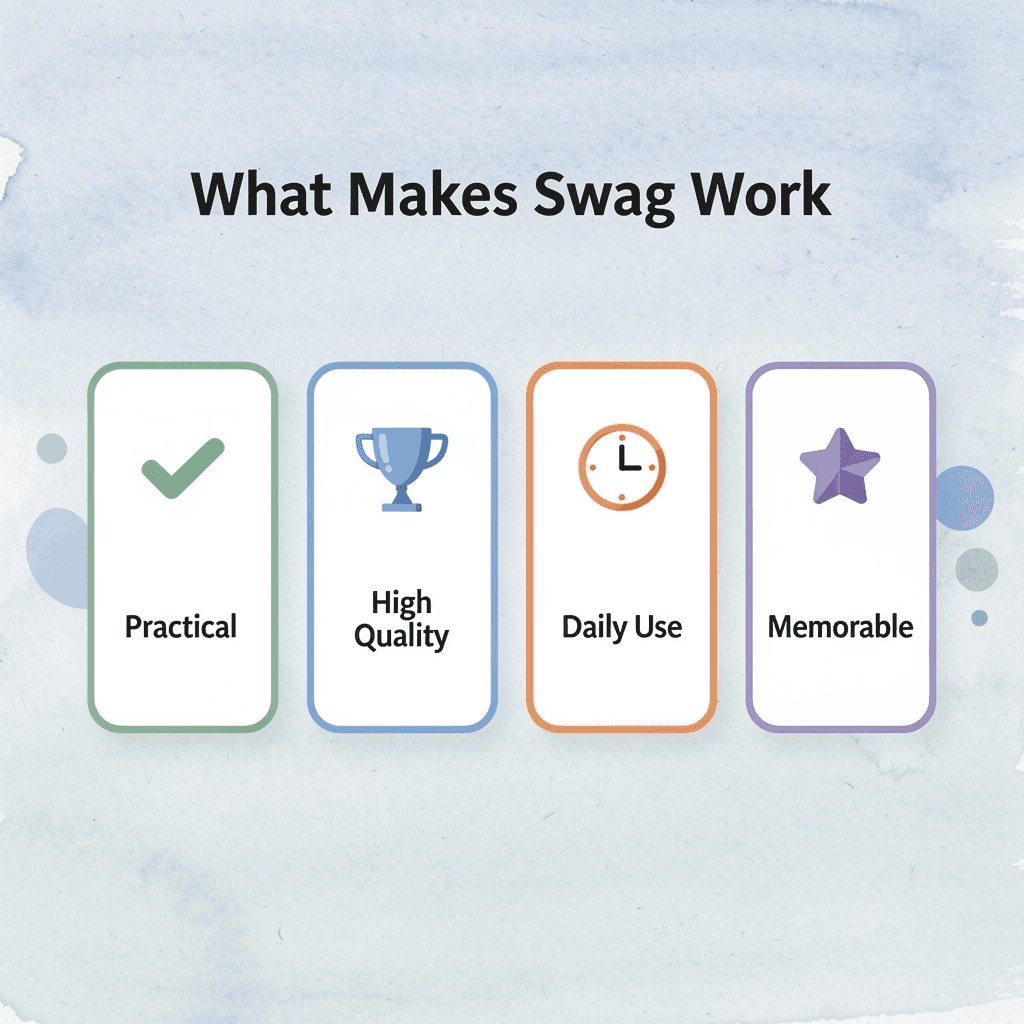 Infographic showing four qualities of effective conference swag