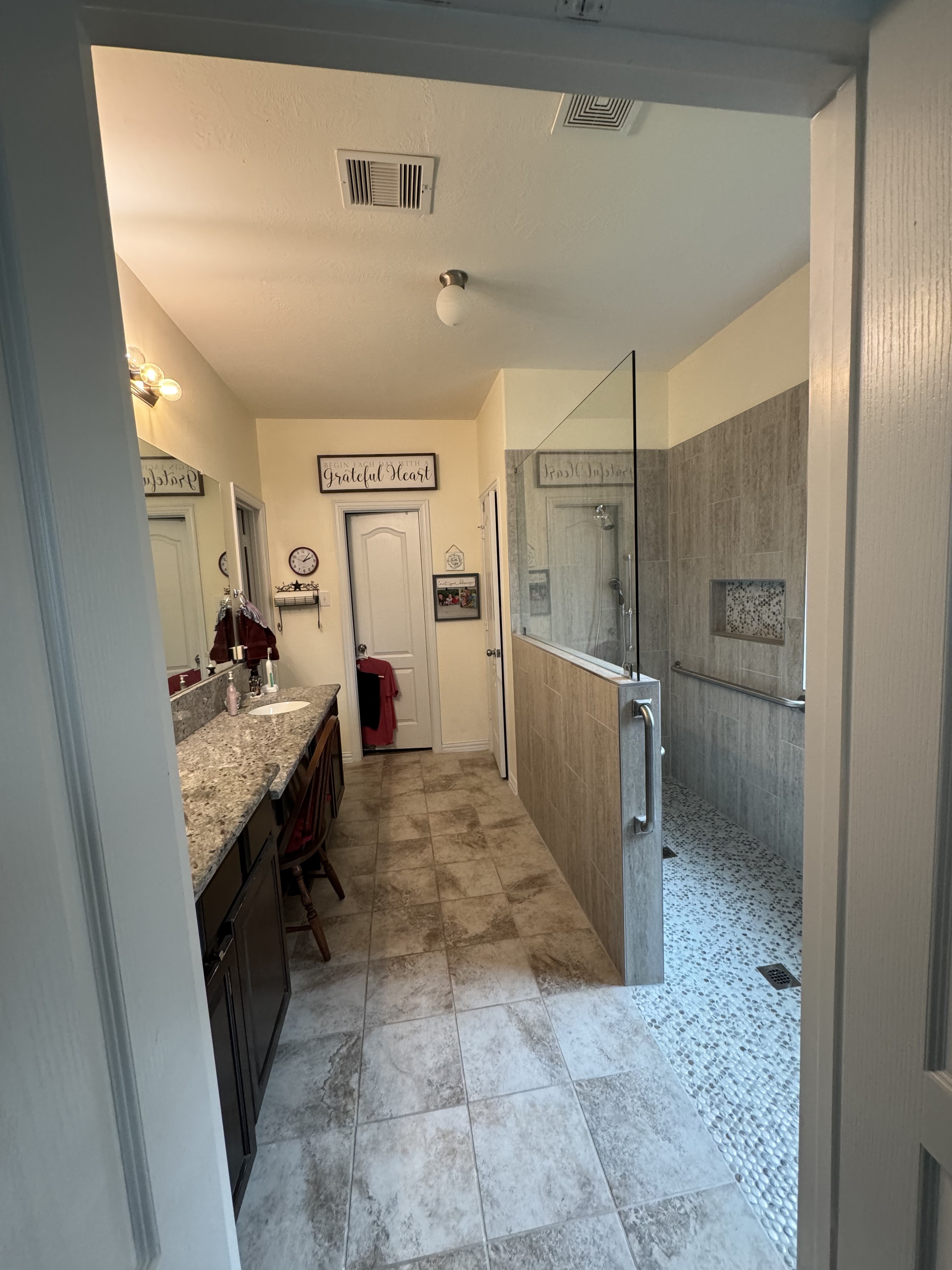 Zero-entry roll-in shower remodel