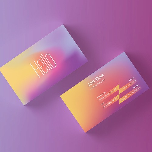 Overhead shot of two business card mockups