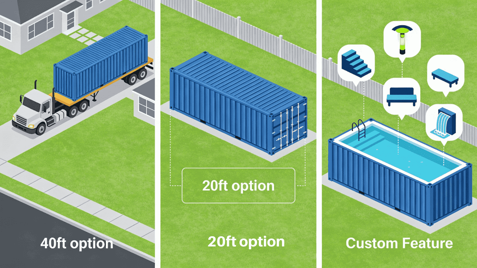Factors that influence shipping container swimming pool cost including size, transport, and customization
