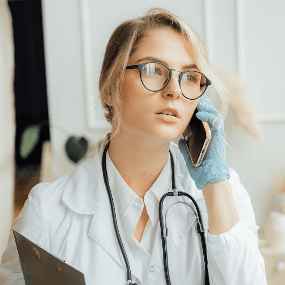 dentist talking on the phone