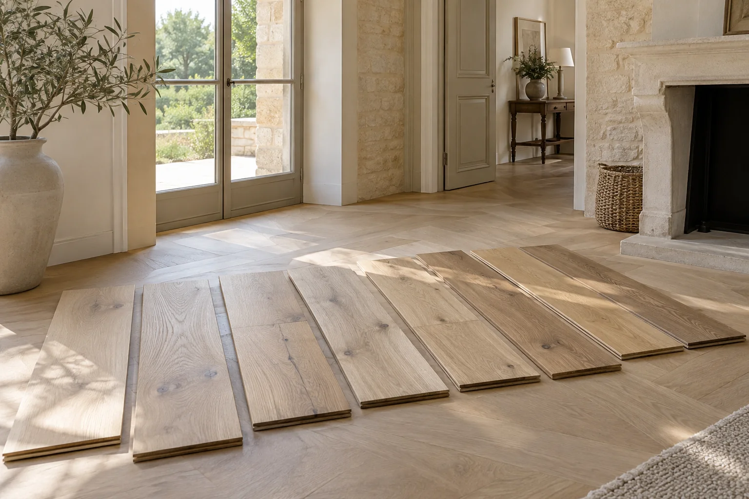 Échantillons de parquet comparés à la lumière naturelle, illustration