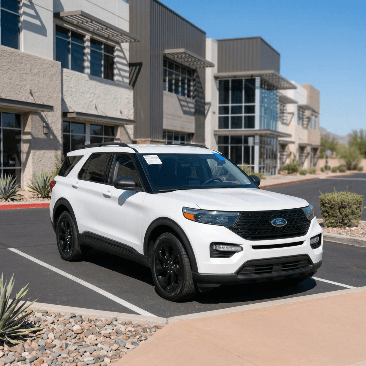 White Kia Sportage photographed at a Litchfield Park shopping plaza after a quick mobile windshield service