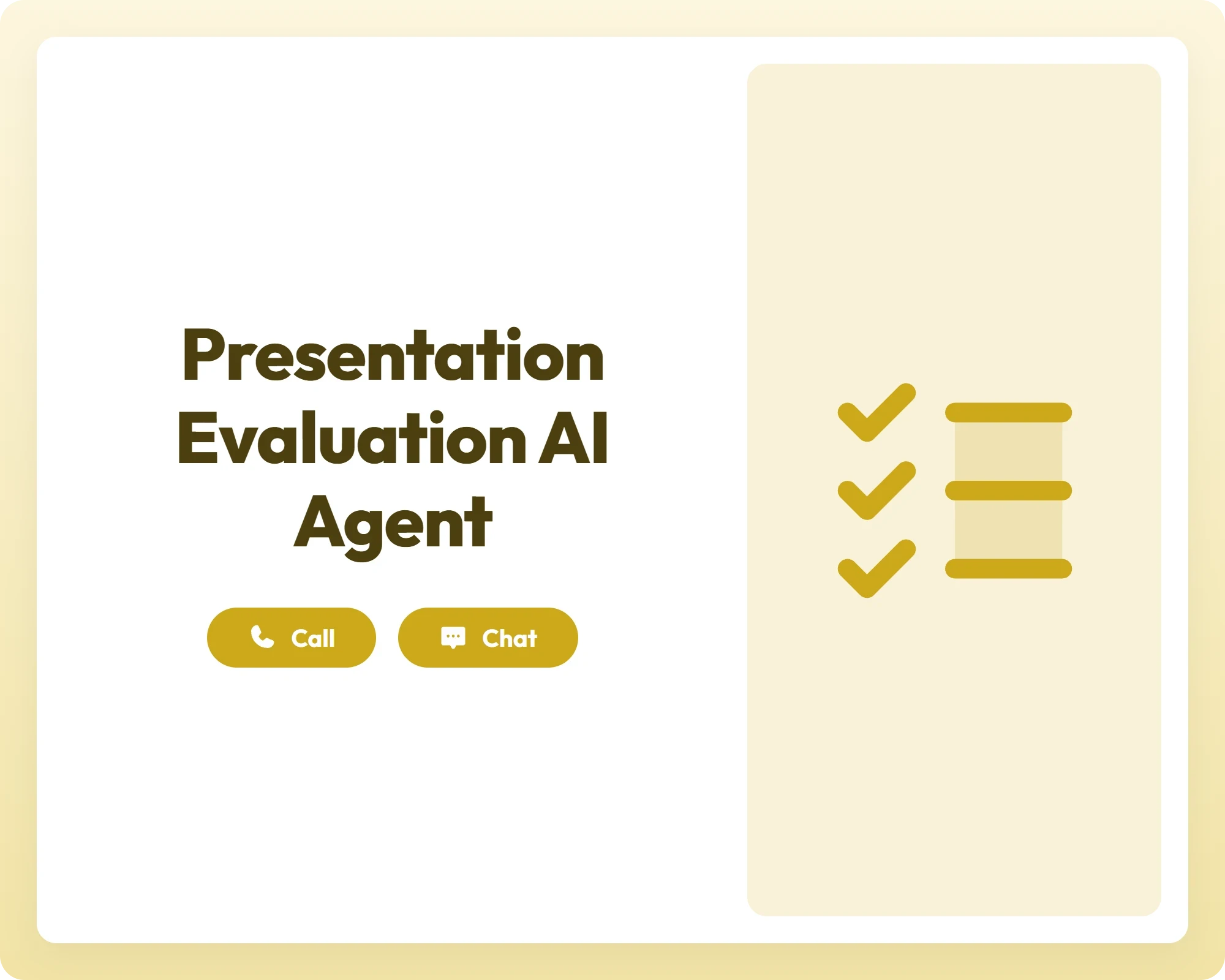 presentation evaluation ai agent offers call and chat support with a checklist