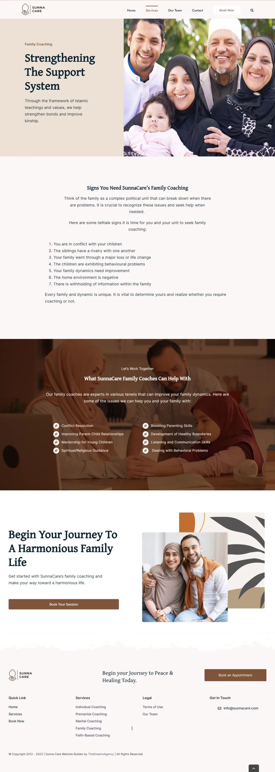 family-coaching page for sunnacare website developed & designed by Dreams Agency Mississauga, Ontario