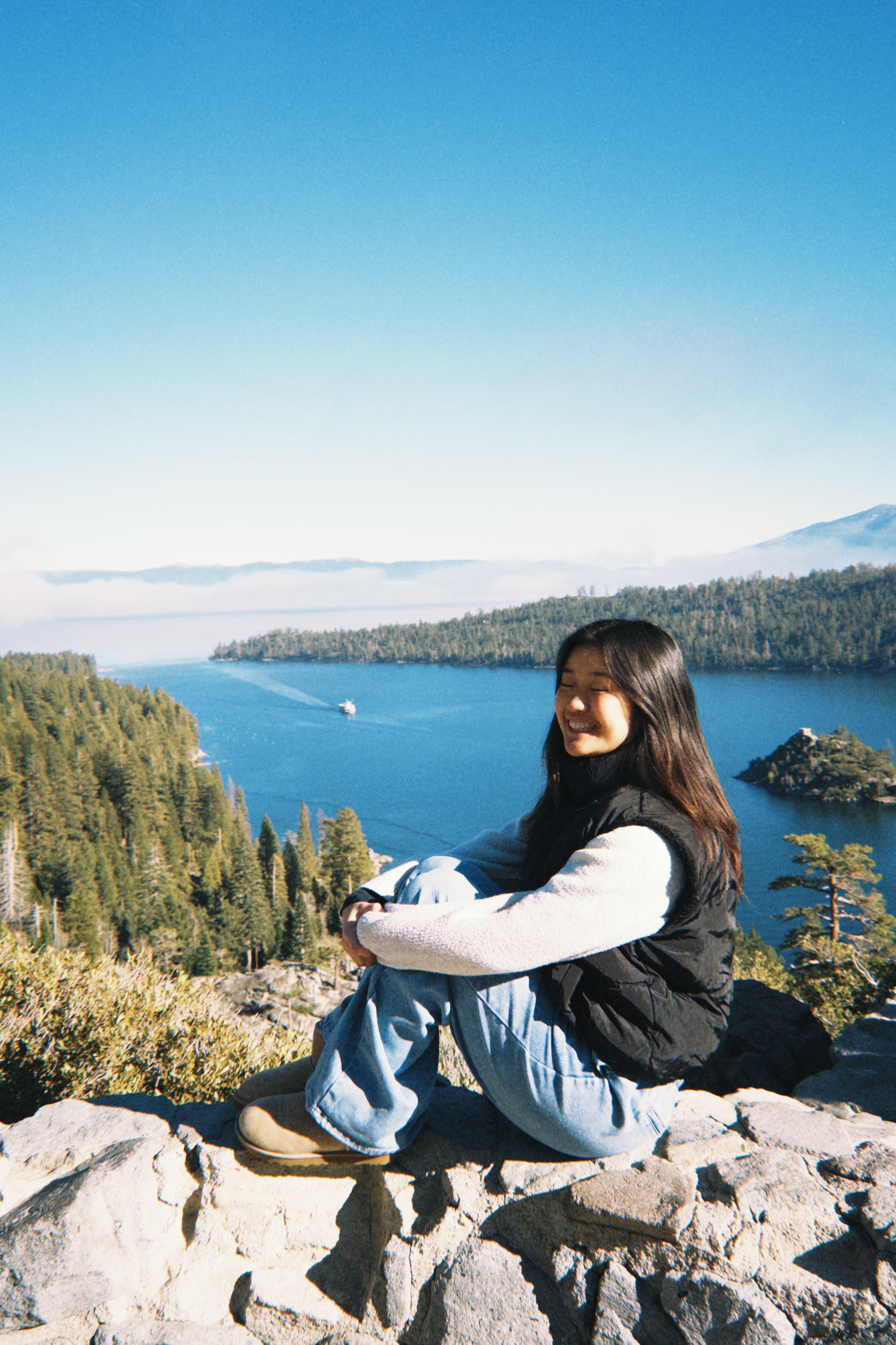 sitting at emerald bay lookout
